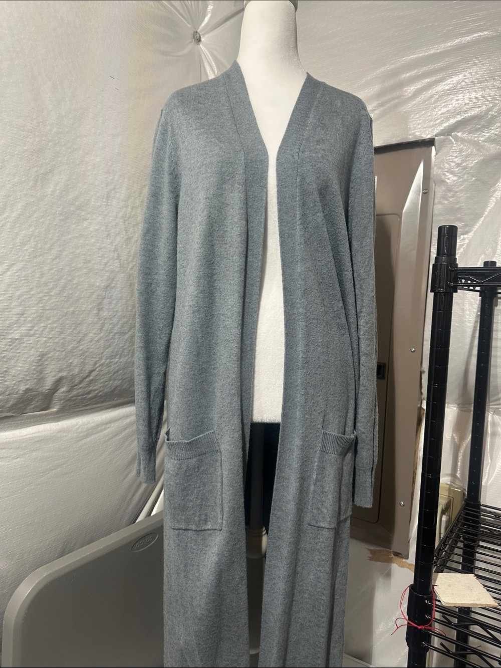 Long Open-Front Women's Cardigan Sweater in Heather Teal